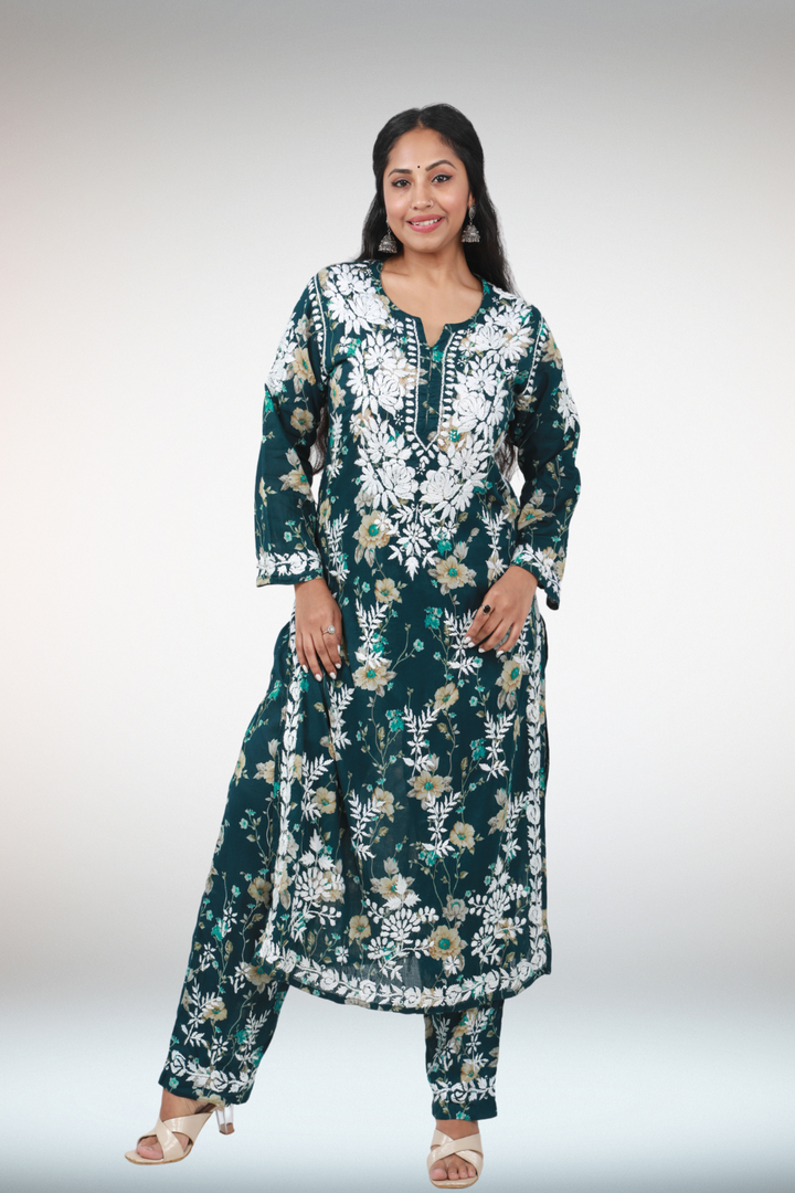 mulmul chikankari kurta set