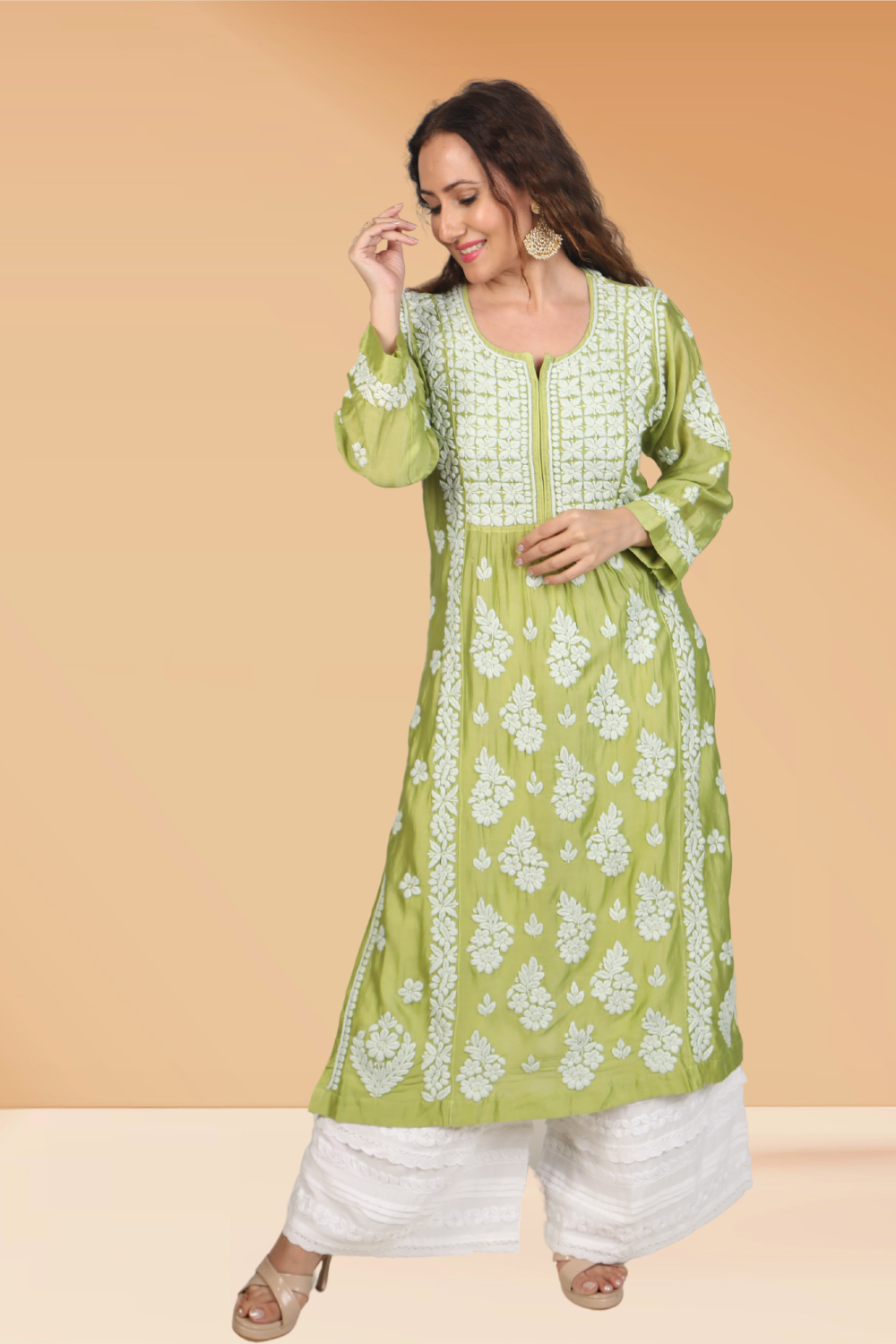 Elegant Mulmul Chanderi Chikankari Kurta - Sadia Mulmul Collection