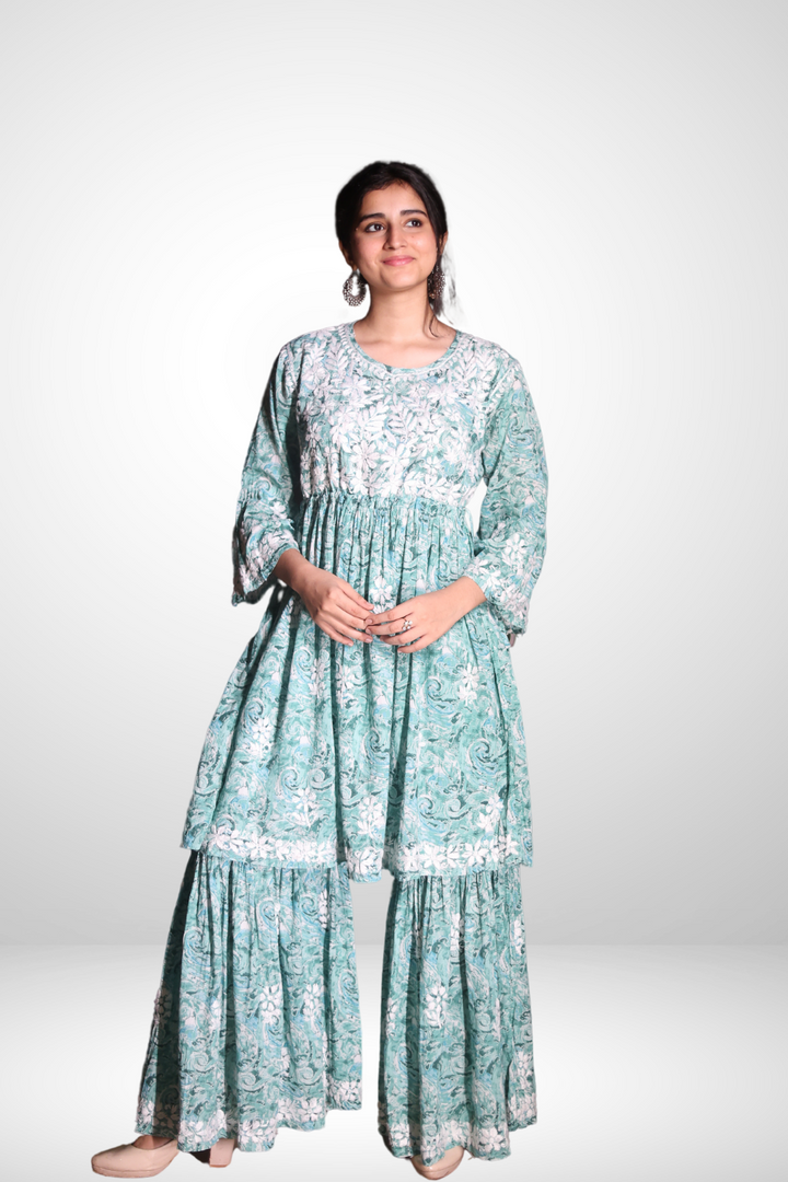 mulmul chikankari kurta set