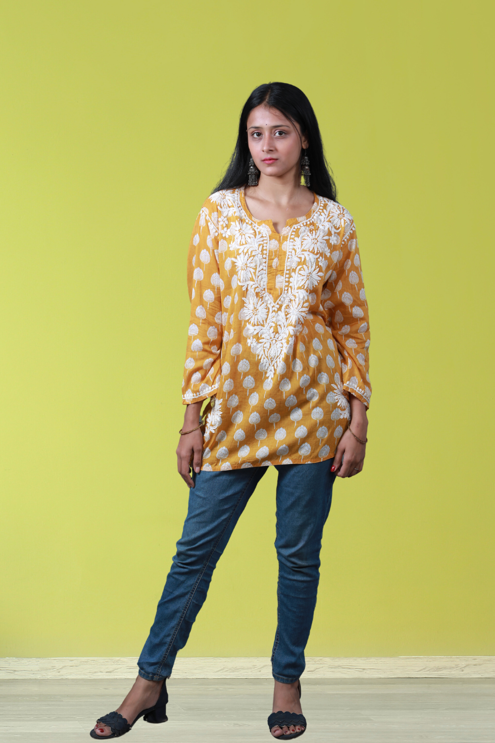 Stylish Short Kurti Chikankari - Maha Mulmul Collection