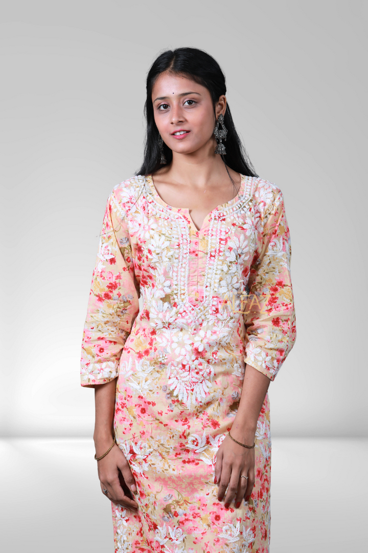 Safiya Printed Mulmul Chikankari Palazzo Set