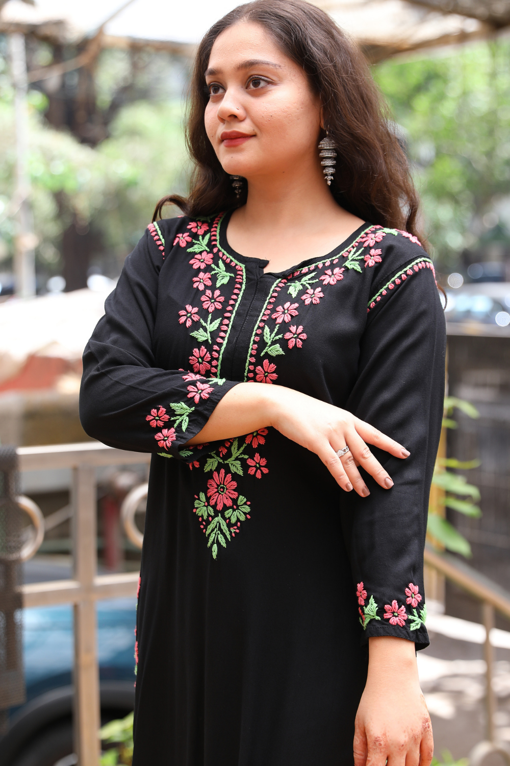 Naaz   Rayon Black Multi Long Kurti Chikankari