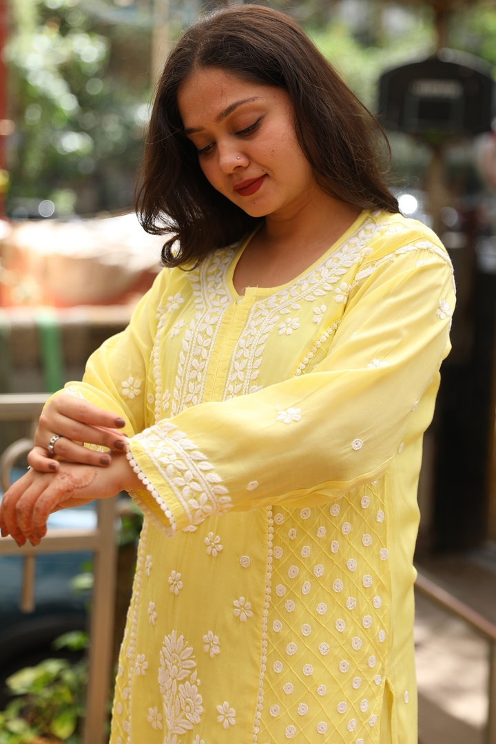 Noorani Premium Muslin 3D Chikankari  Kurti Palazzo  Set