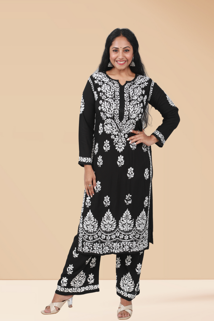 Mehar Modal Chikankari Kurti Palazzo Set | Chikan Kurti Set for Women