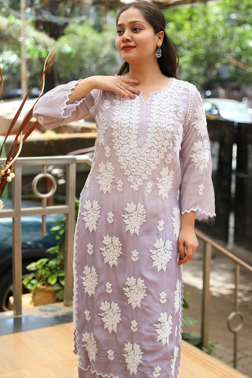 Heer Premium Muslin 3D Chikankari Ombre  Cutwork Kurti Palazzo Set
