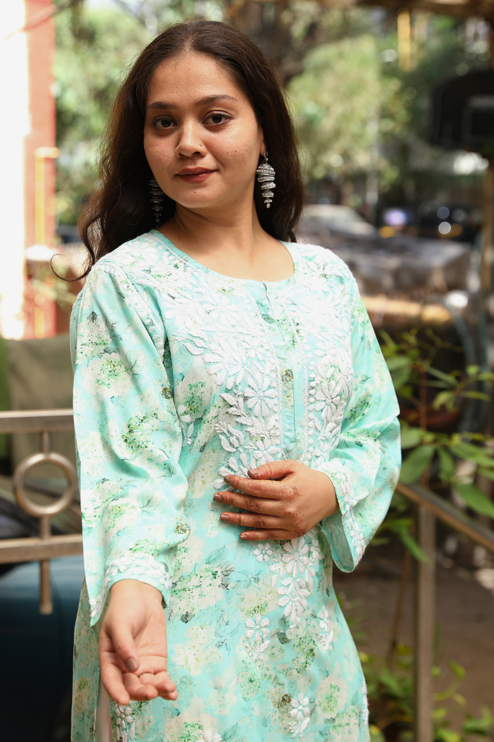 Samah  Rayon Printed Chikankari  Long Kurti