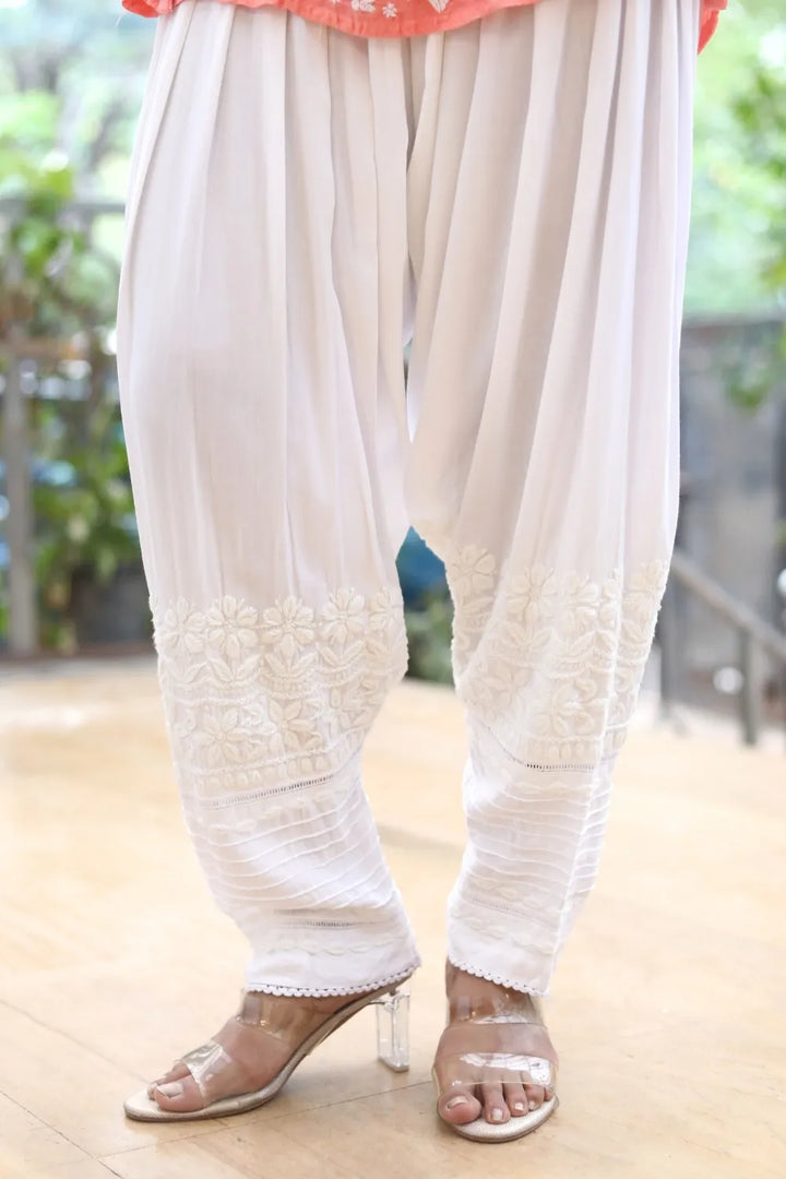 Kriti Rayon 3D Chikankari White Salwar
