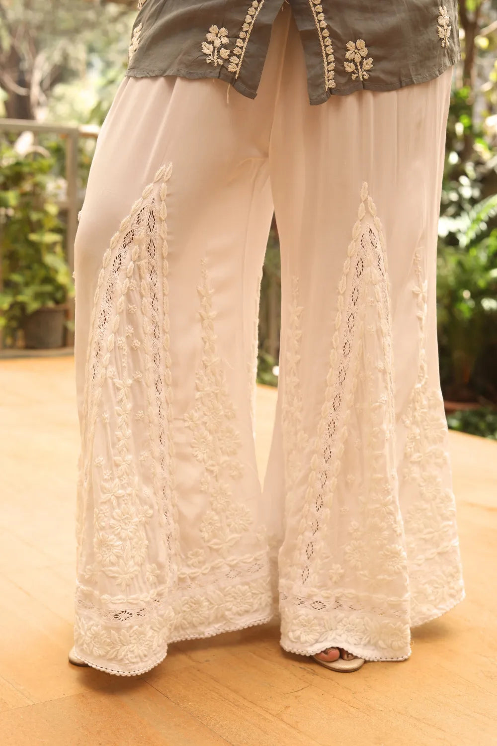 Maya 3D Chikankari Designer Kalidar Palazzo