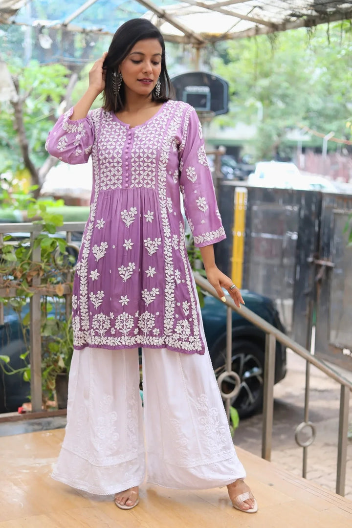 Sana Muslin 3D Chikankari Short Kurti
