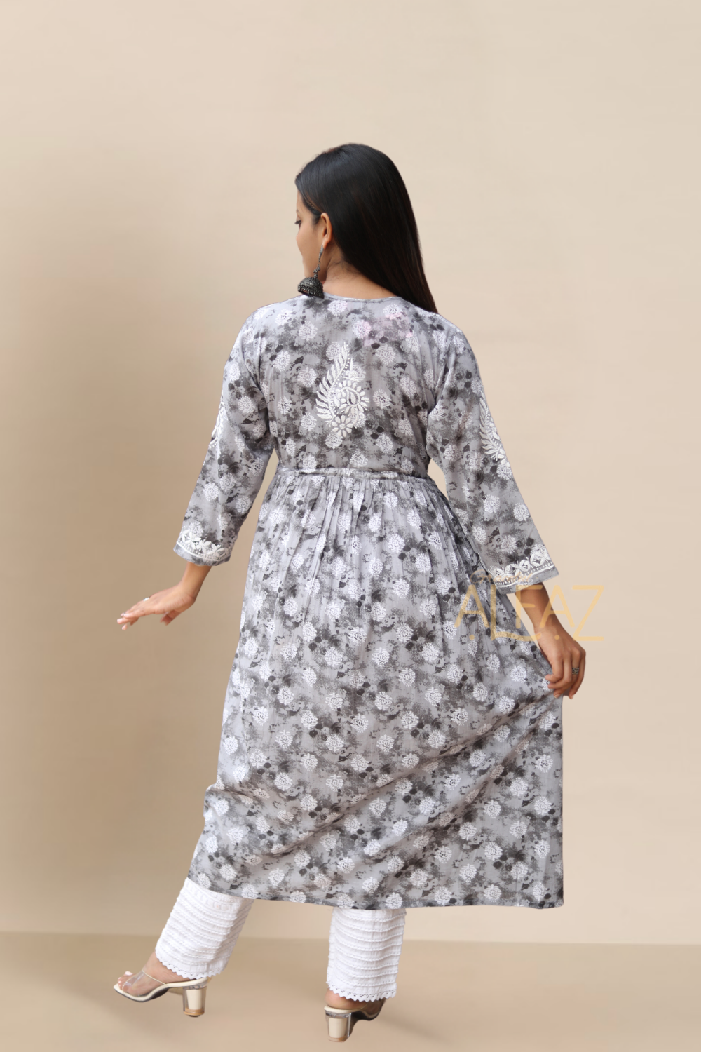 Ruqayya Mulmul Chikankari A-line Gown | Lucknowi Chikankari Gown