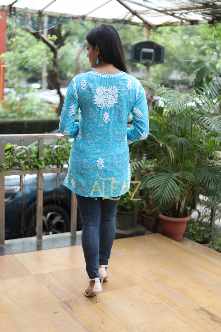 Falak Printed Mulmul 3D Chikankari Short Kurti