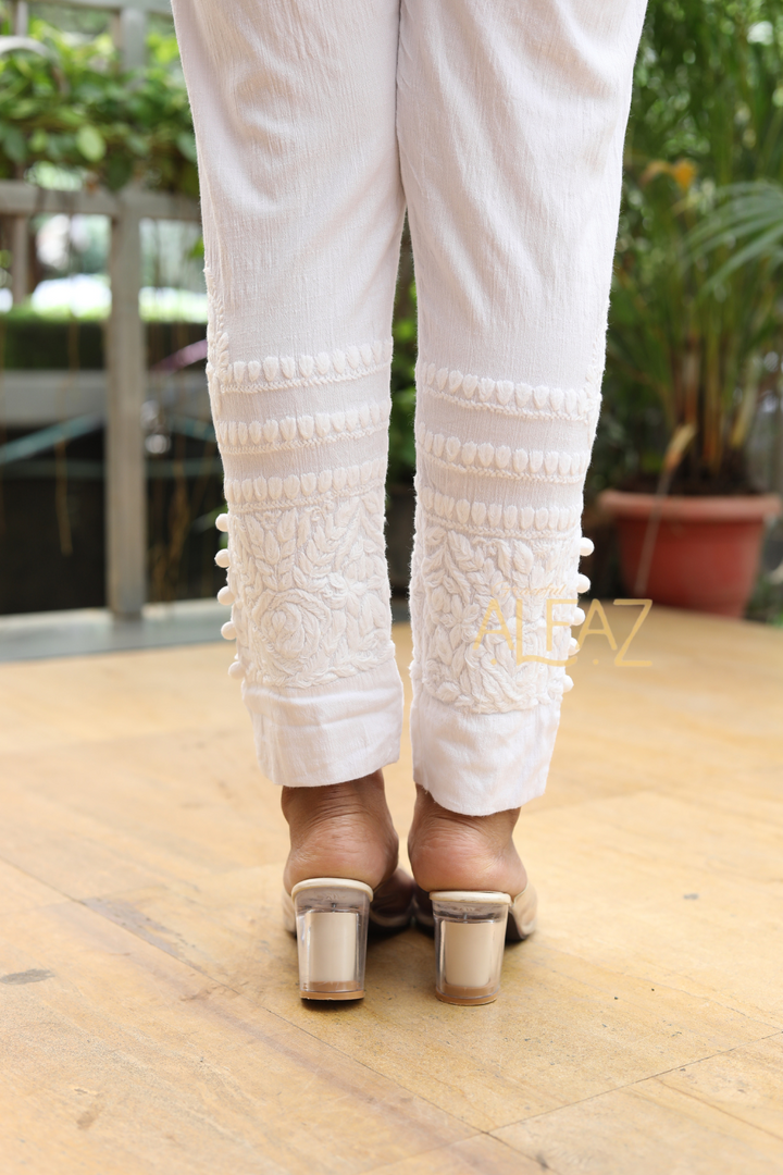 Asiya Lycra Chikankari White Pant