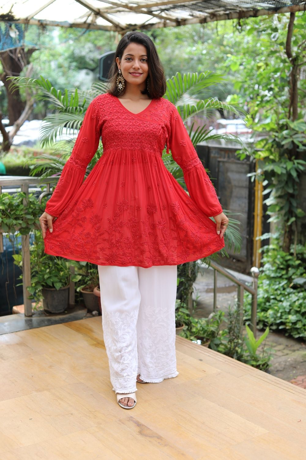 Ziya Viscose 3D Chikankari With Mukaish Short Angrakha Kurti