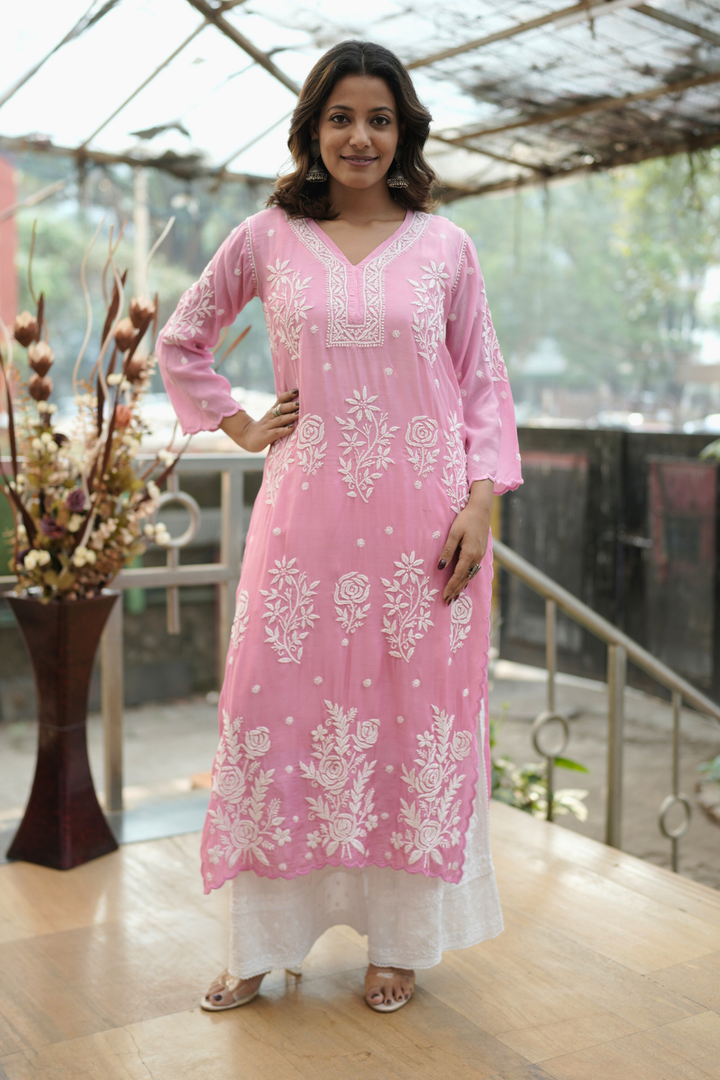 Zoya Premium Muslin Rose 3D Chikankari Kurti