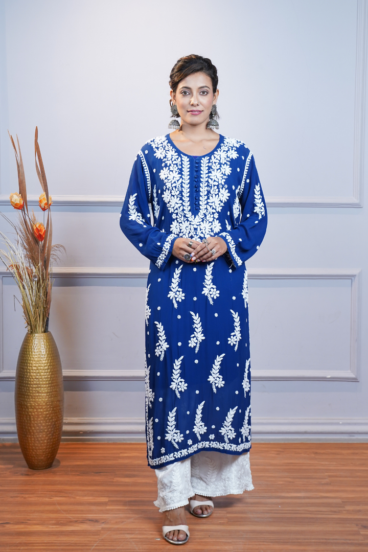 Hala Viscose 3D Chikankari Designer  Kurti