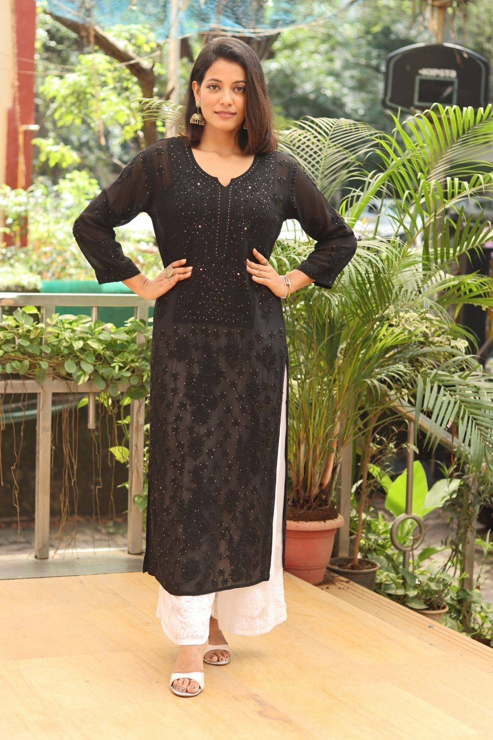 Suha Viscose 3D Chikankari With Mukaish Tone To Tone Kurti