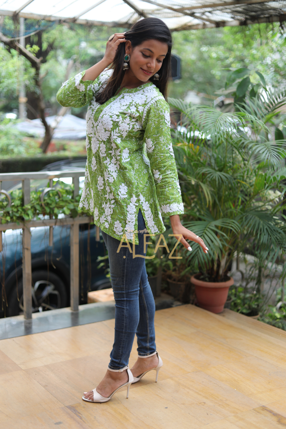 Falak Printed Mulmul 3D Chikankari Short Kurti