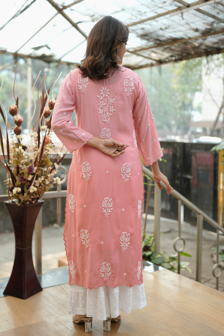 Zoya Premium Muslin Rose 3D Chikankari Kurti