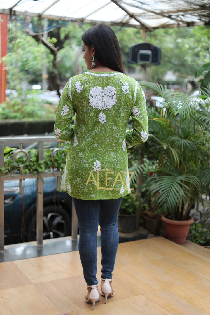 Falak Printed Mulmul 3D Chikankari Short Kurti