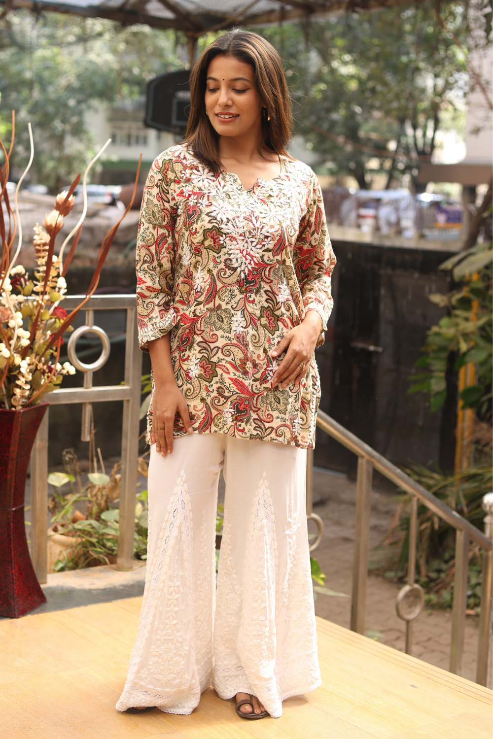 Falak Printed Rayon Chikankari Short Kurti
