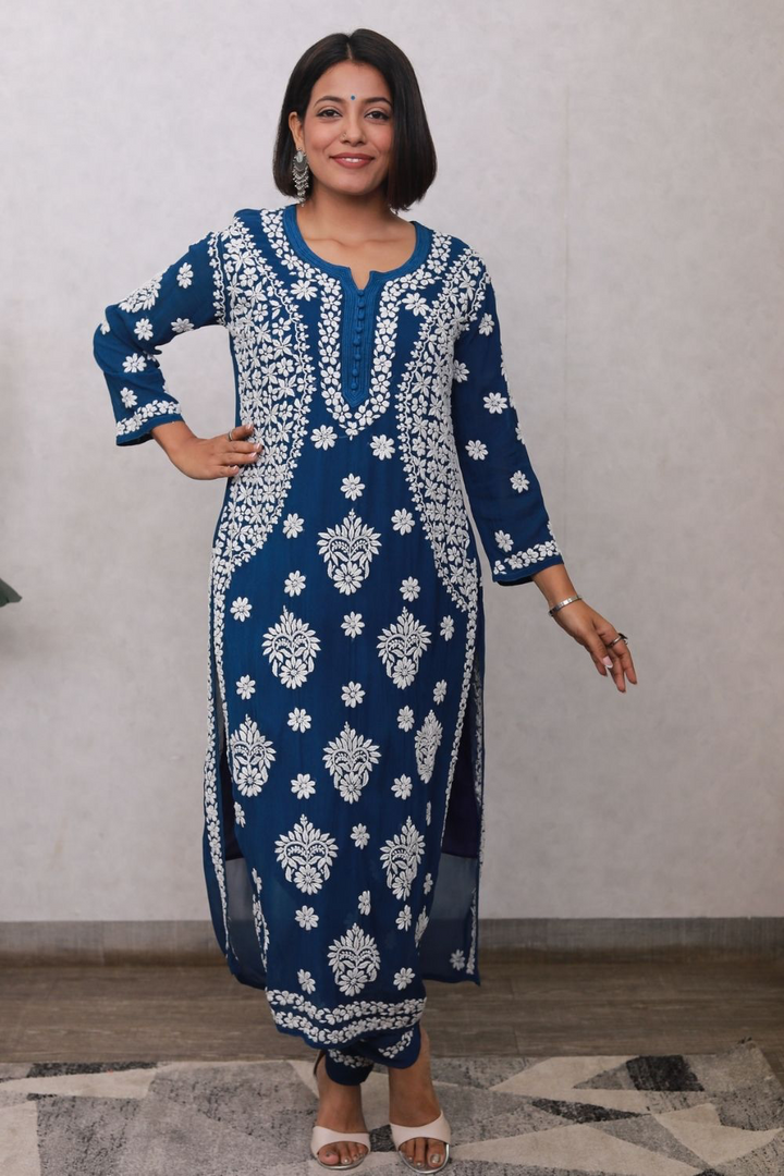 Esma Viscose 3D Chikankari Kurti Pant Set | Chikankari Plazo Suit