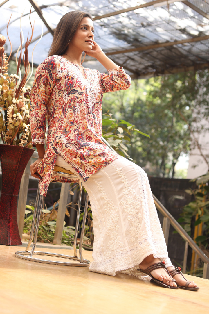 Falak Printed Rayon Chikankari Short Kurti