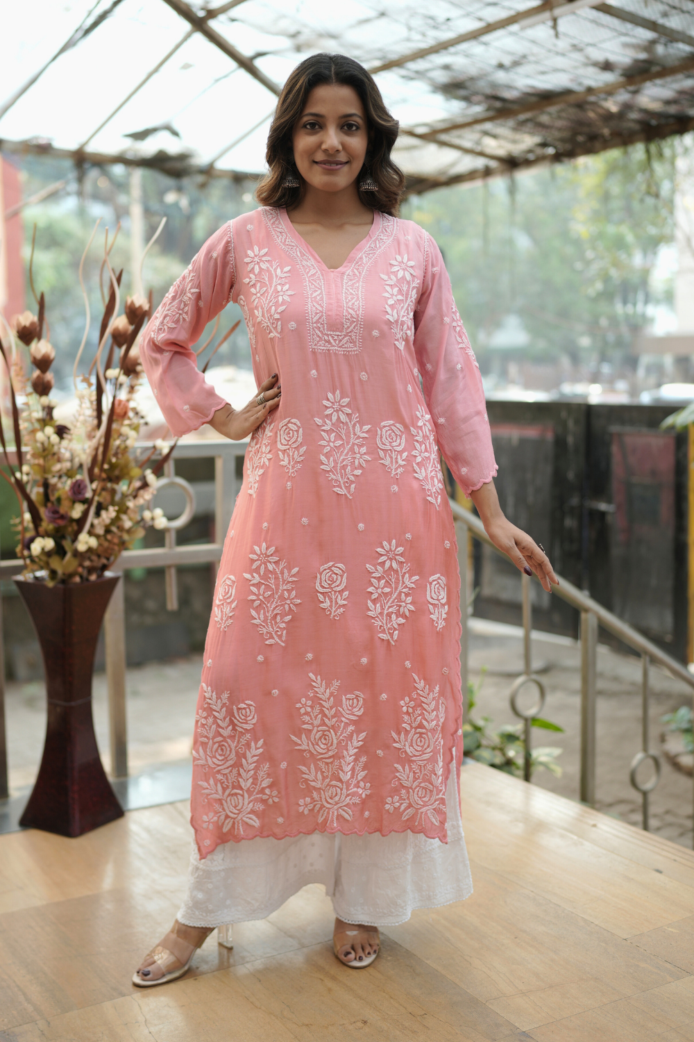 Zoya Premium Muslin Rose 3D Chikankari Kurti