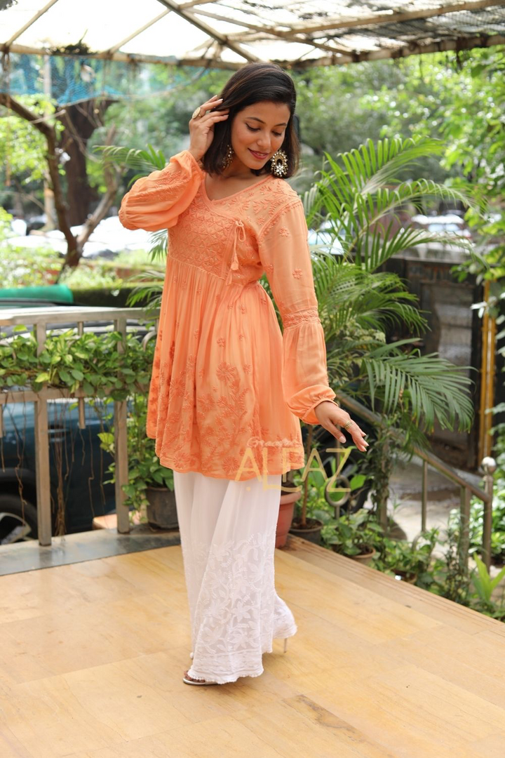 Ziya Viscose 3D Chikankari With Mukaish Short Angrakha Kurti