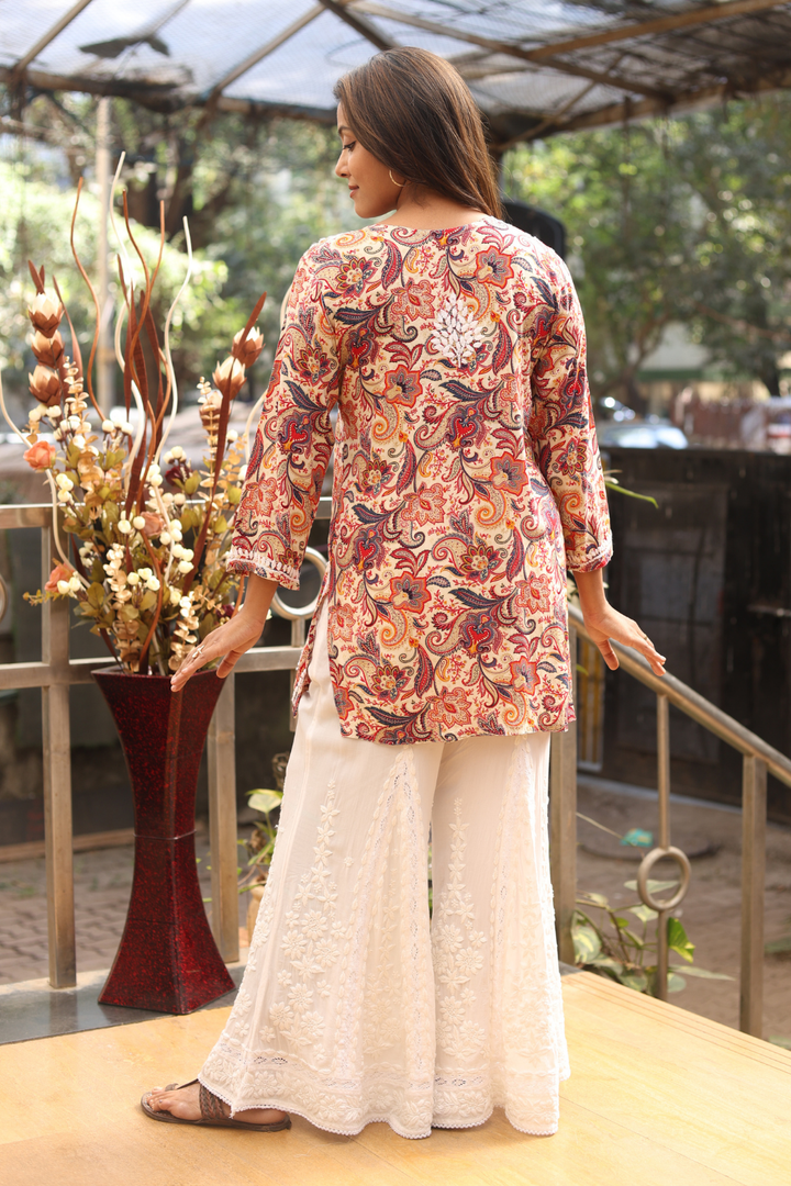 Falak Printed Rayon Chikankari Short Kurti