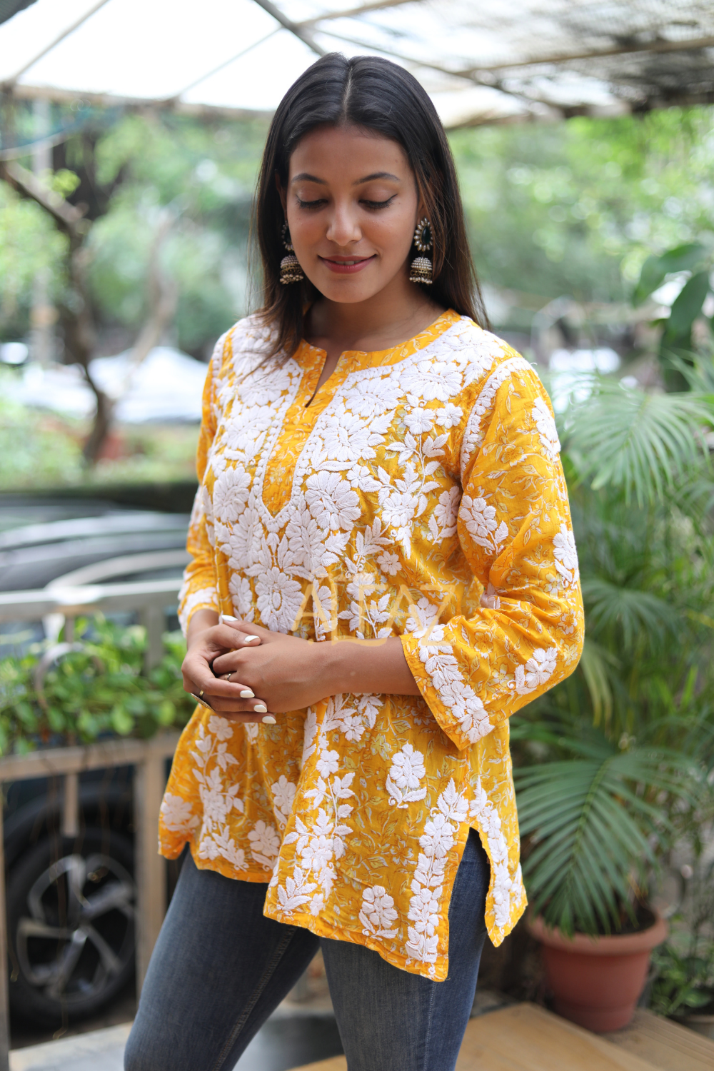 Falak Printed Mulmul 3D Chikankari Short Kurti