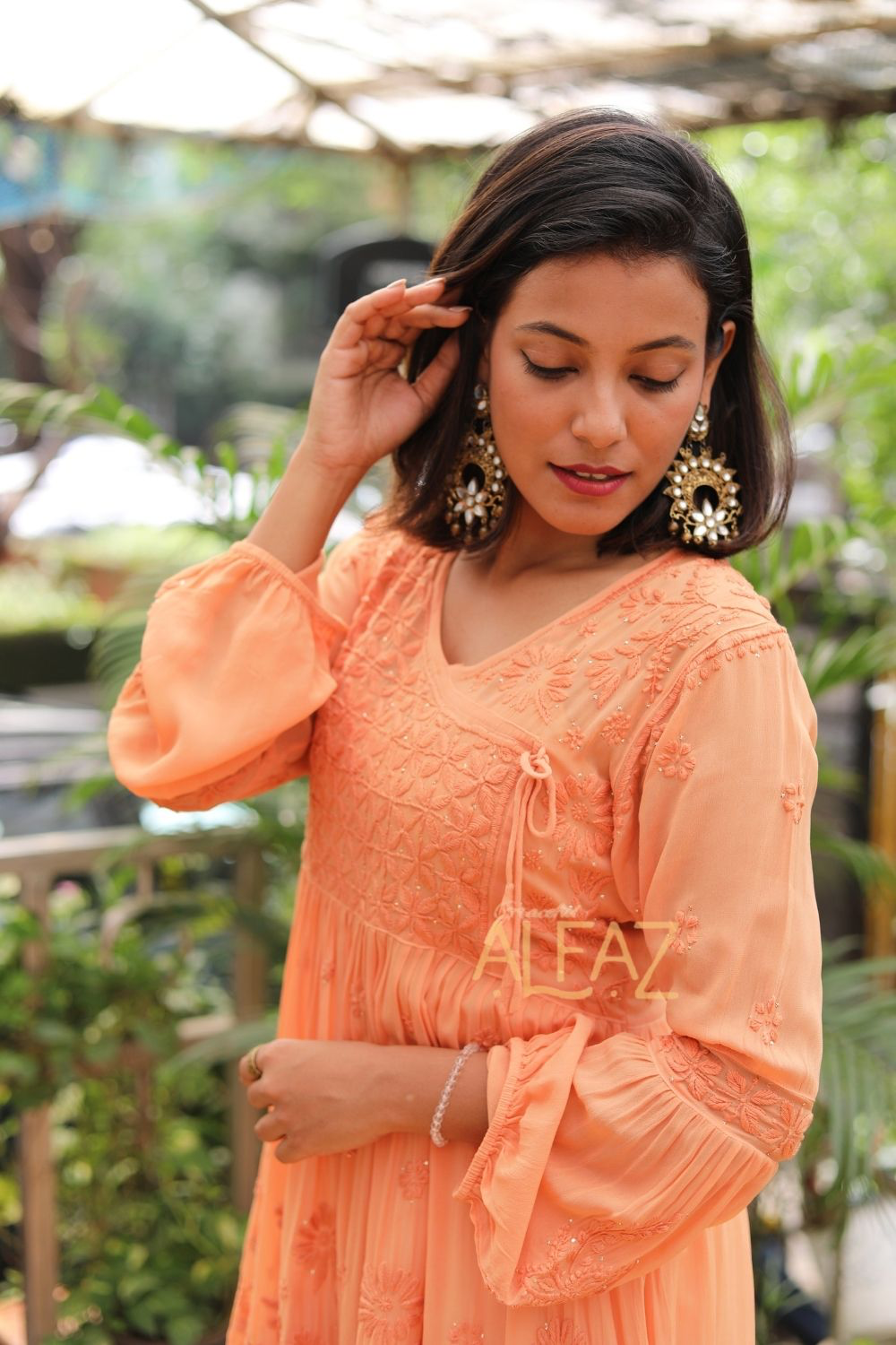 Ziya Viscose 3D Chikankari With Mukaish Short Angrakha Kurti