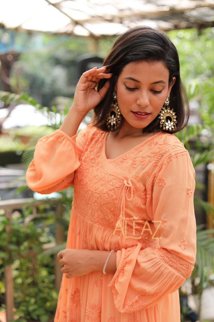 Ziya Viscose 3D Chikankari With Mukaish Short Angrakha Kurti