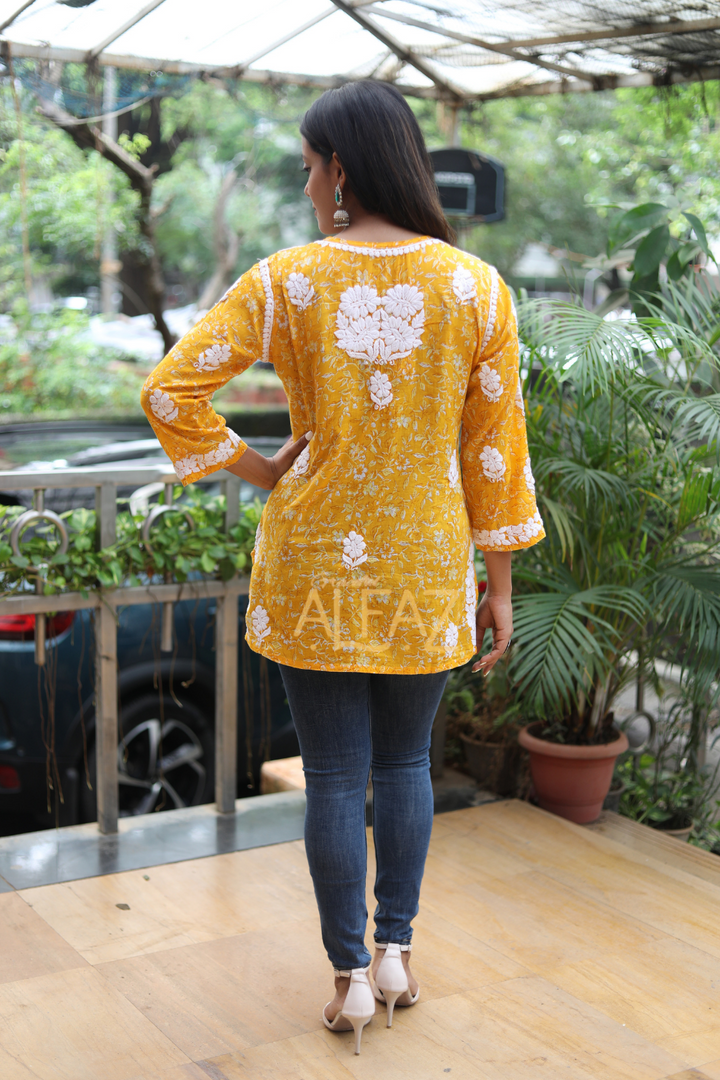 Falak Printed Mulmul 3D Chikankari Short Kurti