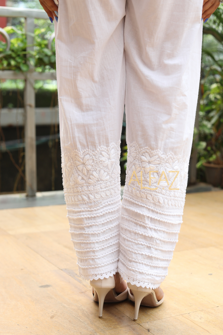 Fiza Mulmul Chikankari Nine Lace White Pant