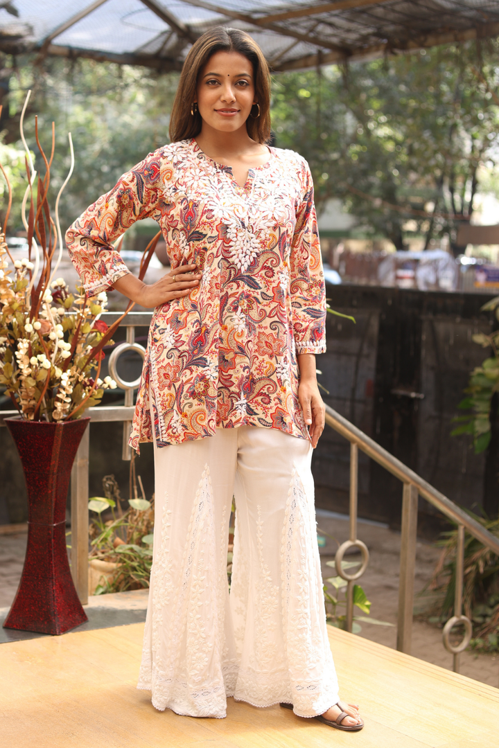 Falak Printed Rayon Chikankari Short Kurti