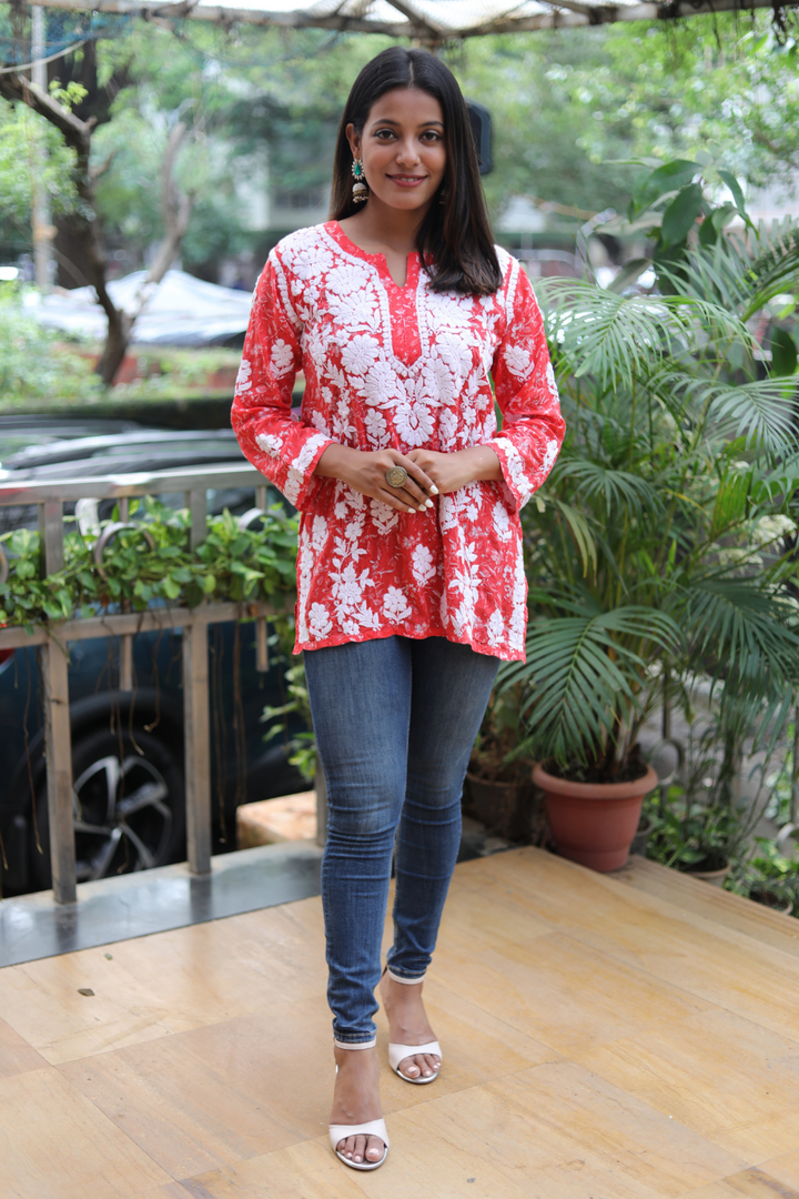 Falak Printed Mulmul 3D Chikankari Short Kurti