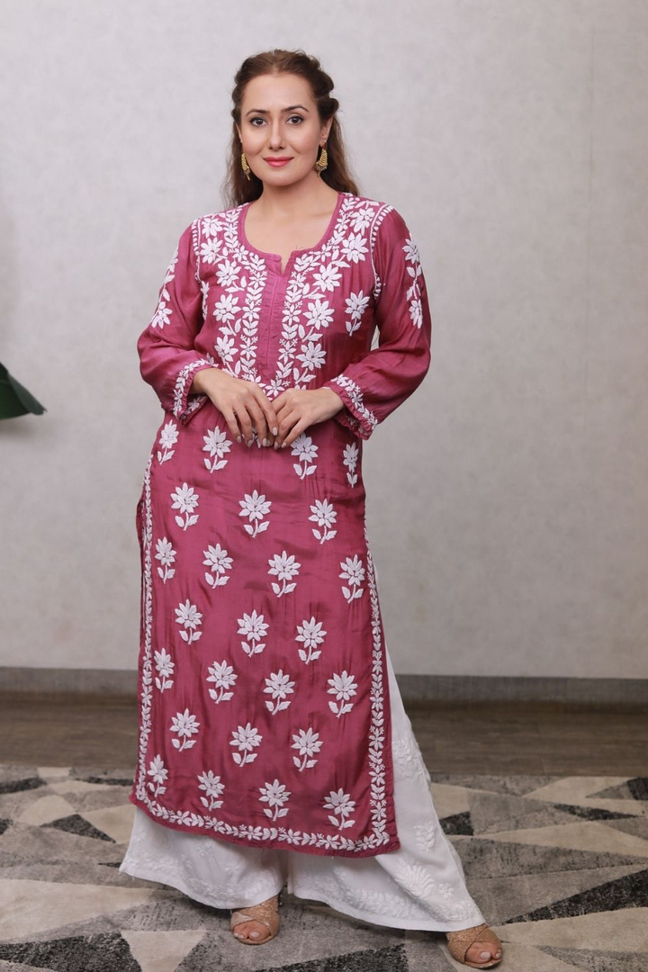 Dima Muslin 3D Chikankari Kurti – Shop Chikan Kurtis Online