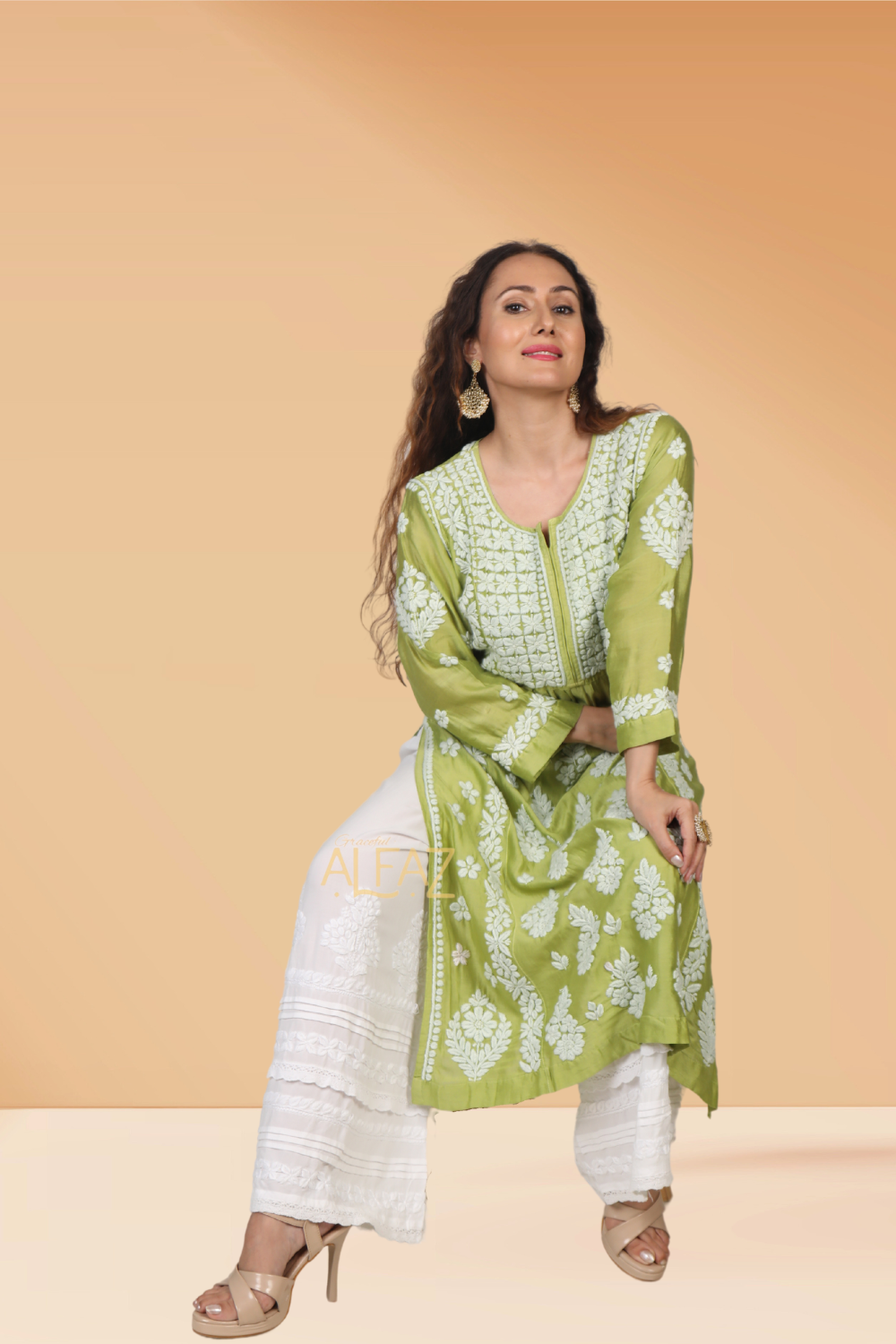 Elegant Mulmul Chanderi Chikankari Kurta - Sadia Mulmul Collection