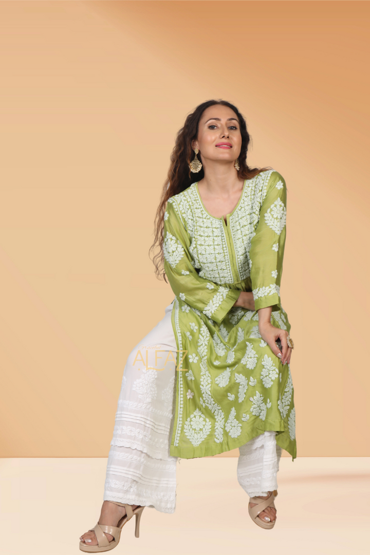 Elegant Mulmul Chanderi Chikankari Kurta - Sadia Mulmul Collection