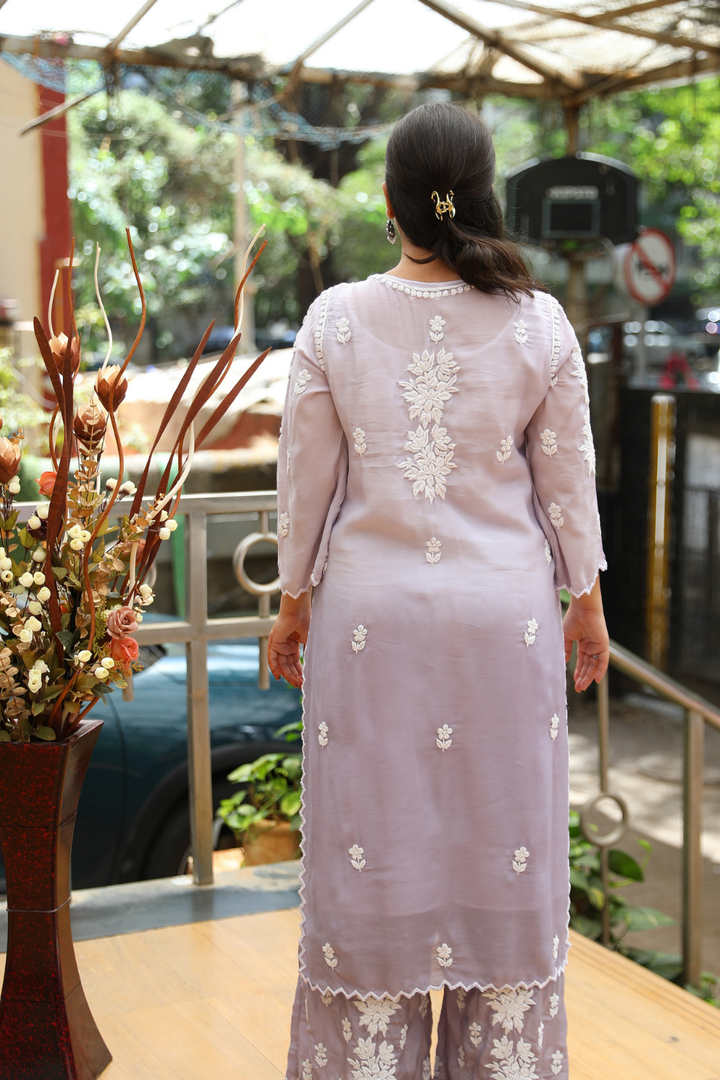 Heer Premium Muslin 3D Chikankari Ombre  Cutwork Kurti Palazzo Set