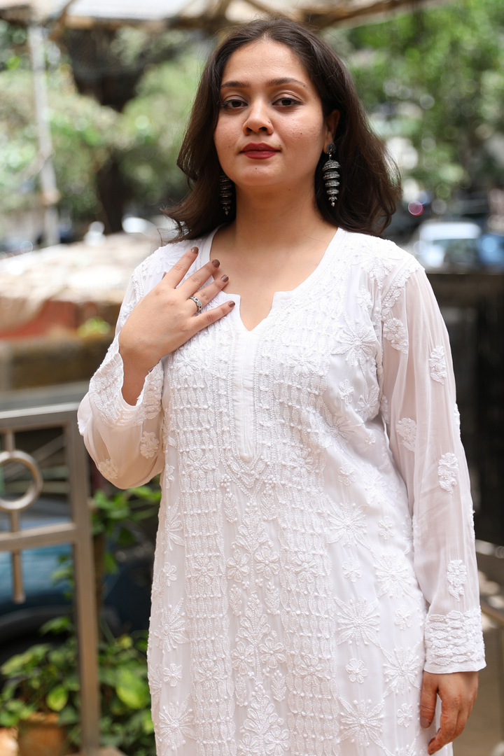 Israa Viscose Designer Jaal  Add On Cutdana And Pearl Work Chikankari Kurti