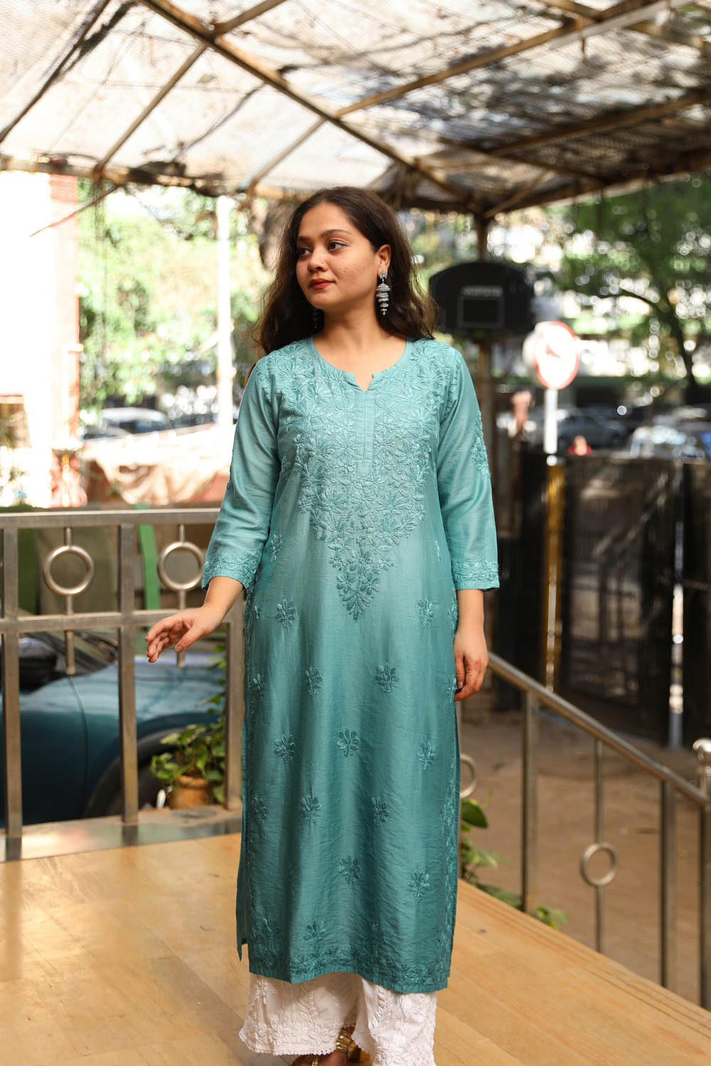 Maysa Chanderi Silk Chikankari Tone To Tone Ombre   Kurti