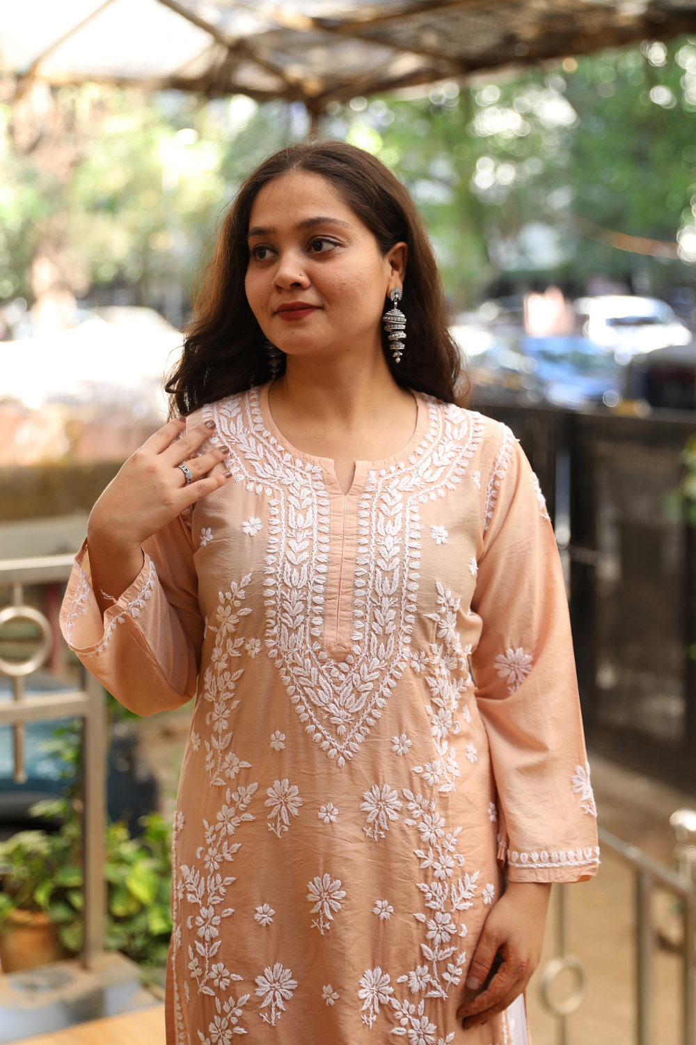 Sahar Chanderi Silk Chikankari Ombre Kurti