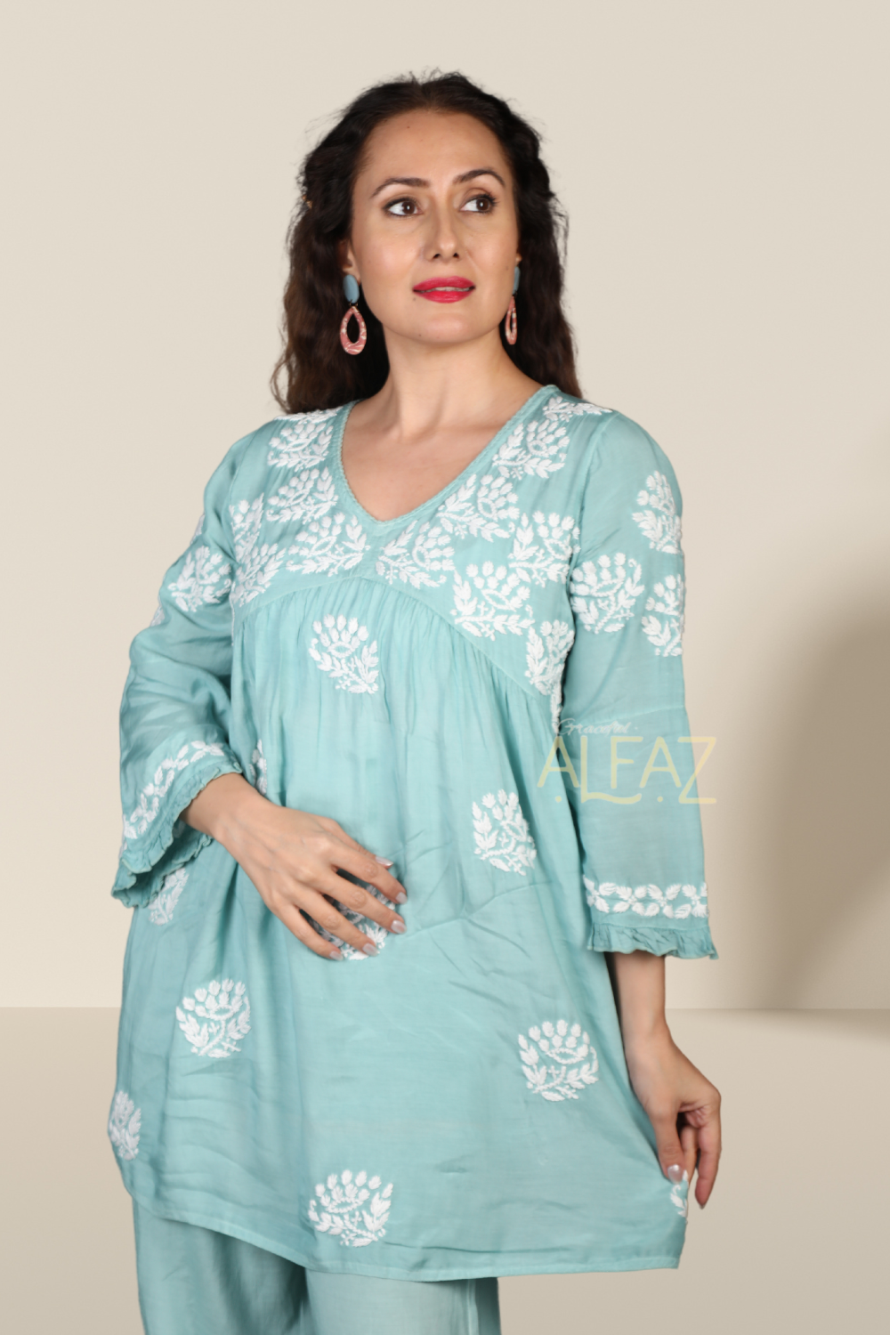 chikan kurti plazo set