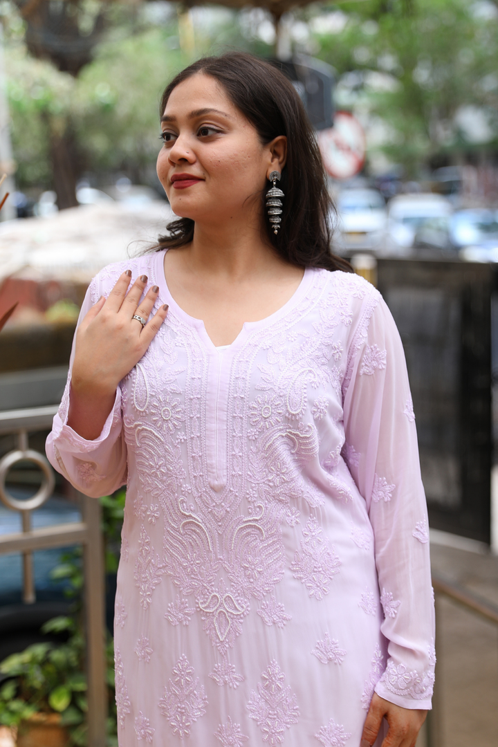 Yusra Viscose Designer Jaal  Add On Cutdana And Pearl Work Chikankari Kurti