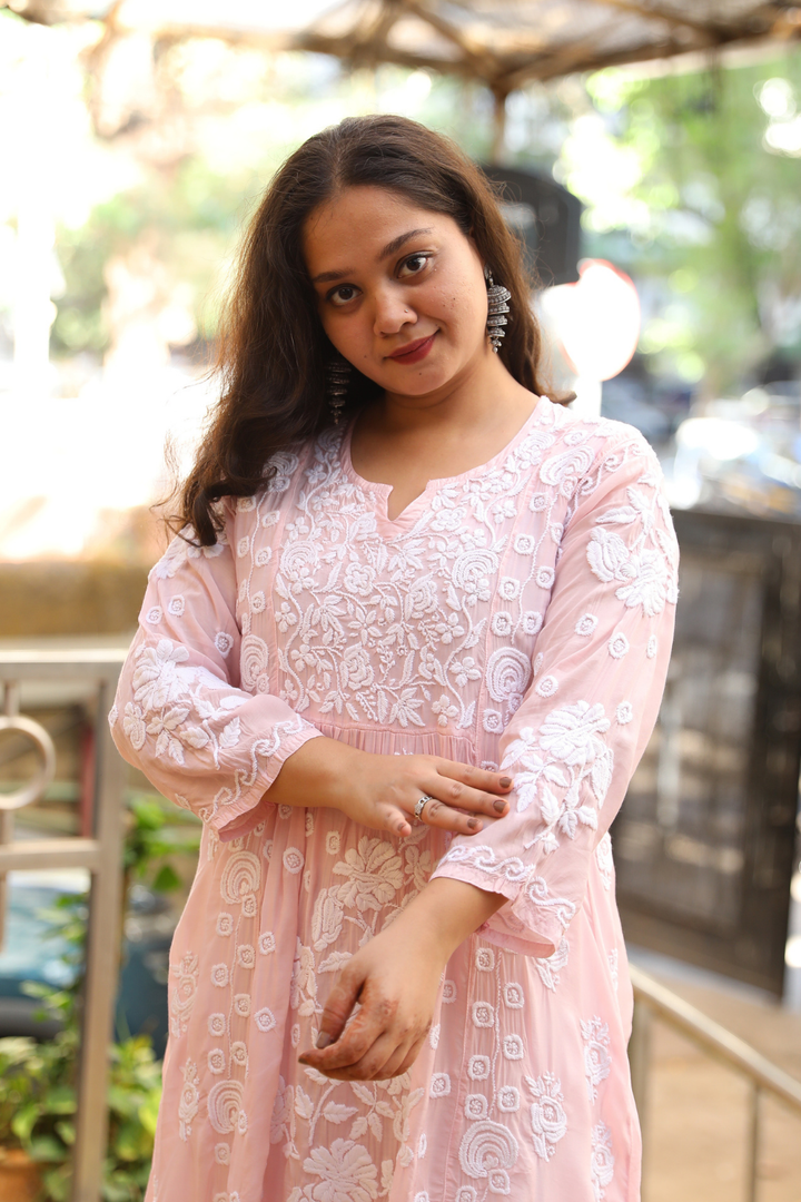 Rabia 3D  Chikankari A-line Gown | Lucknowi Chikankari Gown