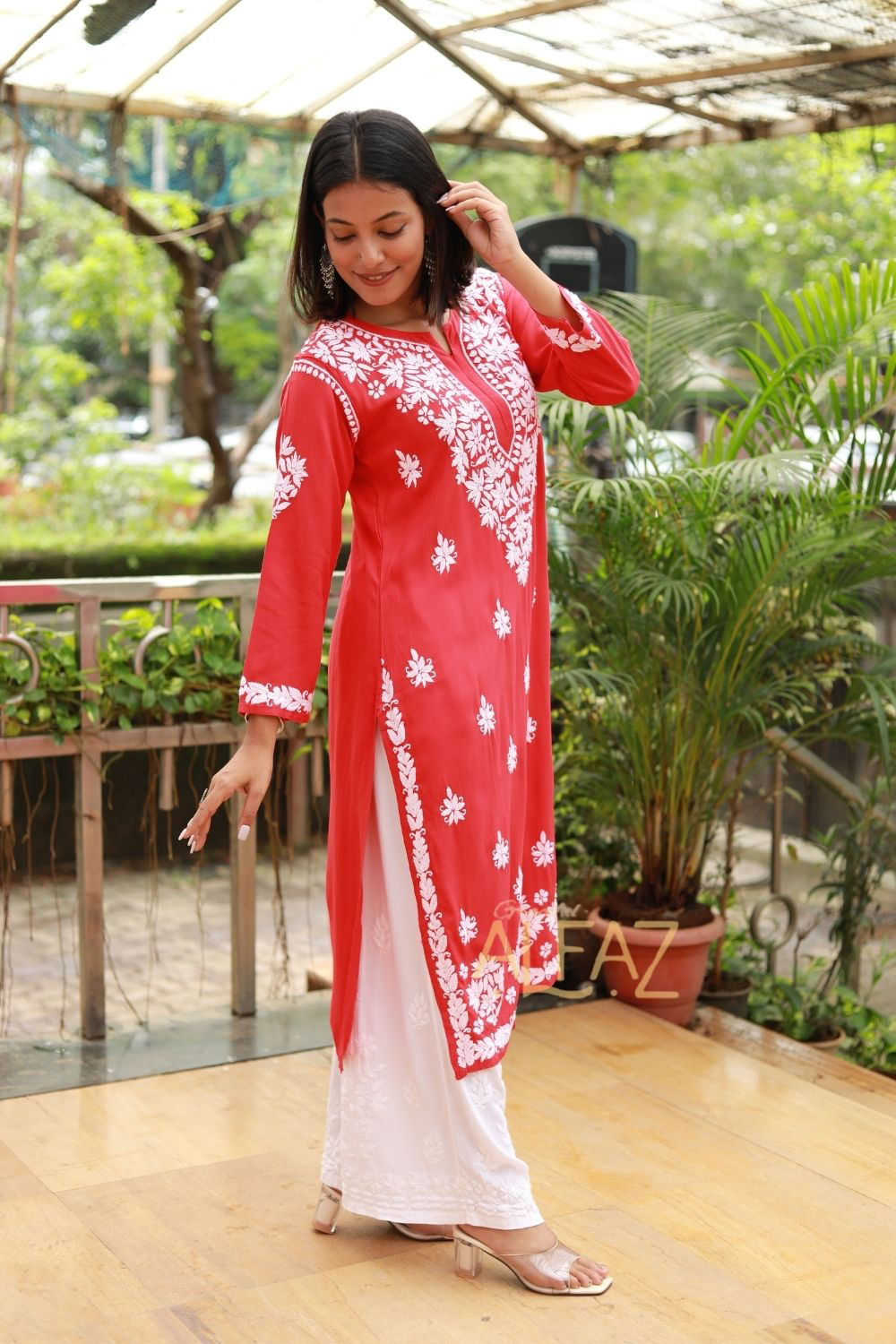 Jiya Rayon Chikankari Long Kurti