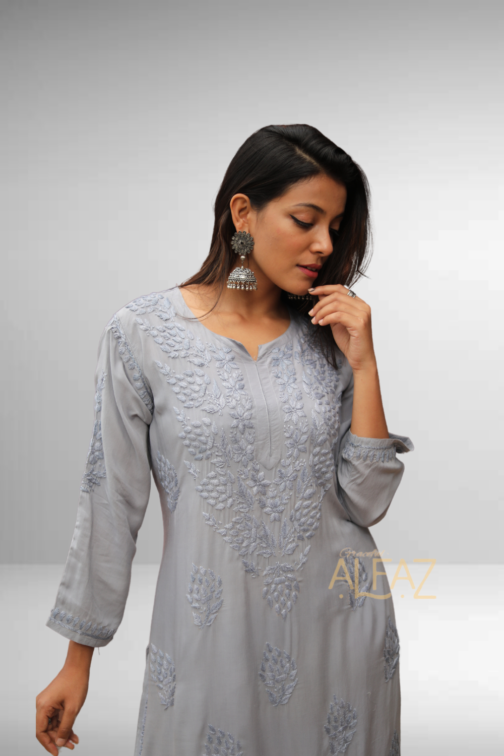 Naila Chikankari Modal Solid Women's Kurti Pant Set | Chikankari Plazo Set