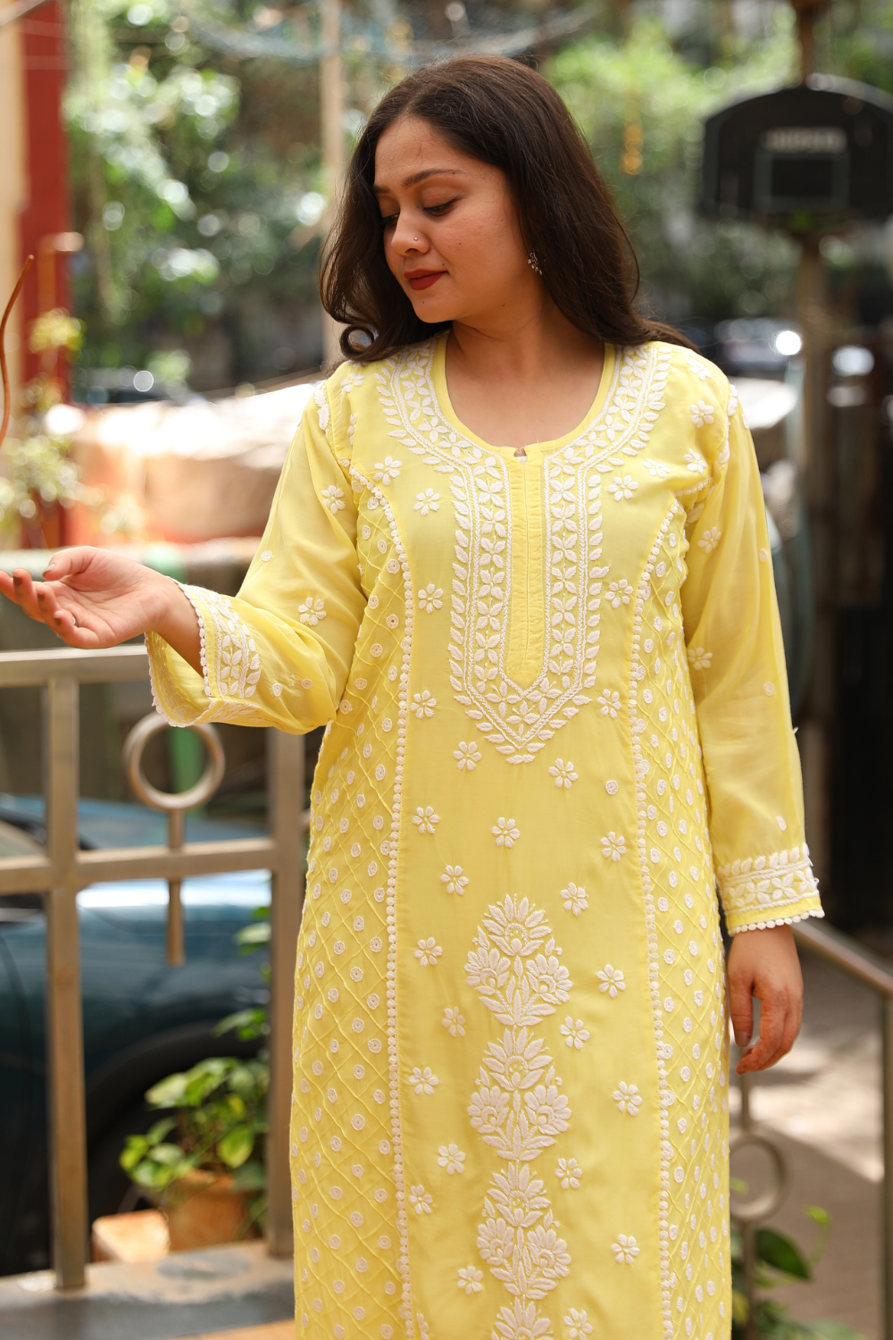 Noorani Premium Muslin 3D Chikankari  Kurti Palazzo  Set