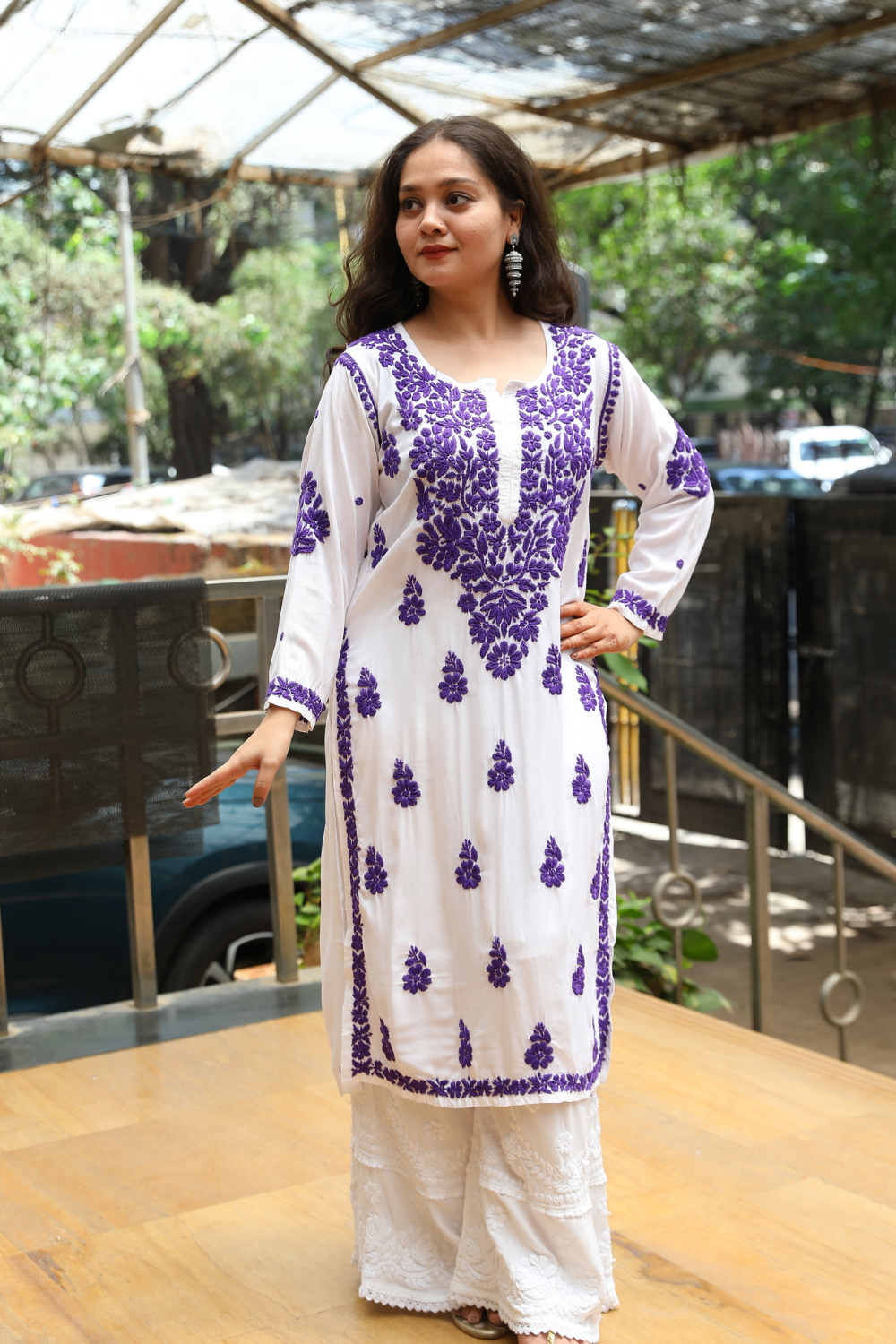 Kausar Rayon 3D Chikankari Designer White Multi